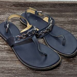 Michael Kors Navy T Strap Sandal with Silver Accents Size 10 M
